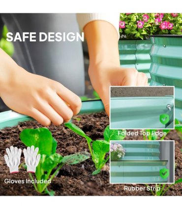 Outsunny 2-Tier Galvanised Raised Garden Bed with Safety Edging, Dark Green