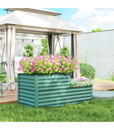 Outsunny 2-Tier Galvanised Raised Garden Bed with Safety Edging, Dark Green