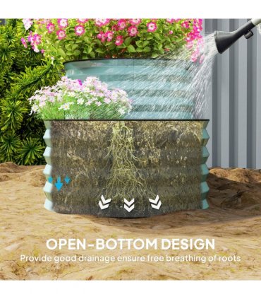 Outsunny 2-Tier Galvanised Raised Garden Bed with Safety Edging, Dark Green