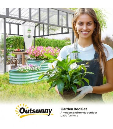 Outsunny 2-Tier Galvanised Raised Garden Bed with Safety Edging, Dark Green