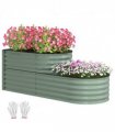 Outsunny 2-Tier Galvanised Raised Garden Bed with Safety Edging Light Green