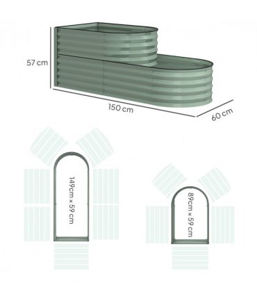 Outsunny 2-Tier Galvanised Raised Garden Bed with Safety Edging Light Green