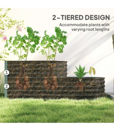 Outsunny 2-Tier Galvanised Raised Garden Bed with Safety Edging Light Green