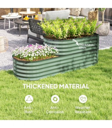 Outsunny 2-Tier Galvanised Raised Garden Bed with Safety Edging Light Green
