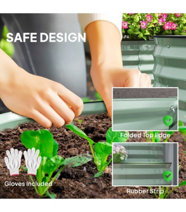 Outsunny 2-Tier Galvanised Raised Garden Bed with Safety Edging Light Green