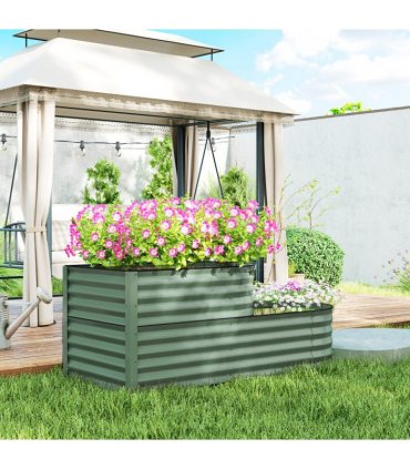 Outsunny 2-Tier Galvanised Raised Garden Bed with Safety Edging Light Green