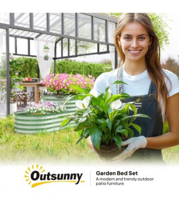 Outsunny 2-Tier Galvanised Raised Garden Bed with Safety Edging Light Green