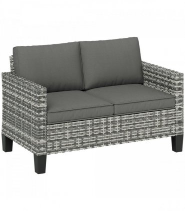 Outsunny Rattan Sofa with Cushions, 2 Seater Garden Furniture, Light Grey