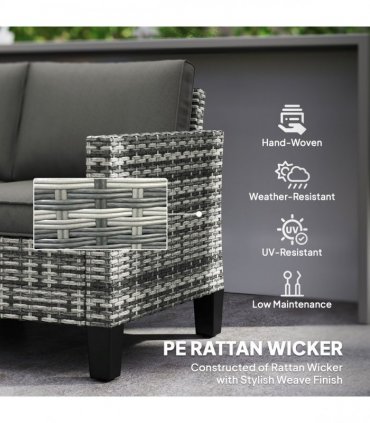 Outsunny Rattan Sofa with Cushions, 2 Seater Garden Furniture, Light Grey