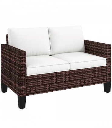 Outsunny Rattan Sofa with Cushions, 2 Seater Garden Furniture, Brown