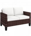 Outsunny Rattan Sofa with Cushions, 2 Seater Garden Furniture, Brown