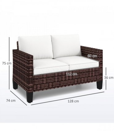 Outsunny Rattan Sofa with Cushions, 2 Seater Garden Furniture, Brown