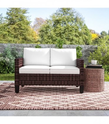 Outsunny Rattan Sofa with Cushions, 2 Seater Garden Furniture, Brown