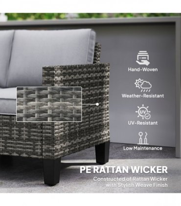 Outsunny Rattan Sofa with Cushions, 2 Seater Garden Furniture, Dark Grey