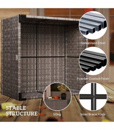 Outsunny Outdoor Coffee Table with Glass Top, Rattan Side Table, Black
