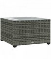 Outsunny Outdoor Coffee Table with Glass Top, Rattan Side Table, Light Grey