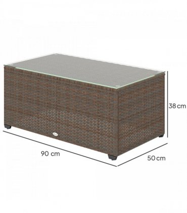 Outsunny Outdoor Coffee Table, Glass Top Rattan Side Table, Brown
