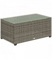 Outsunny Outdoor Coffee Table, Glass Top Rattan Side Table, Dark Grey
