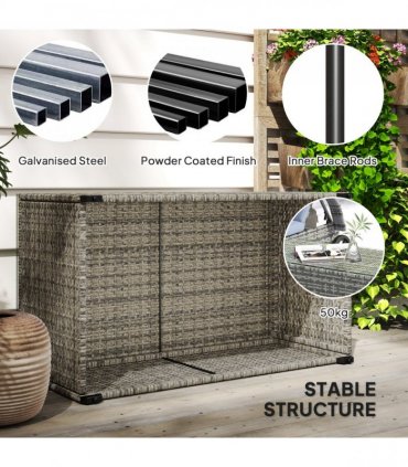 Outsunny Outdoor Coffee Table, Glass Top Rattan Side Table, Dark Grey