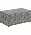Outsunny Outdoor Coffee Table, Glass Top Rattan Side Table, Light Grey