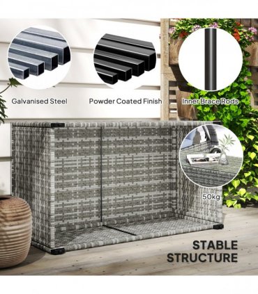 Outsunny Outdoor Coffee Table, Glass Top Rattan Side Table, Light Grey