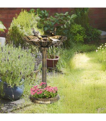 Elegant Two-Basin Bird Bath & Feeder with Antique Finish