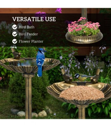 Elegant Two-Basin Bird Bath & Feeder with Antique Finish