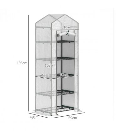 Outsunny 5 Tier Mini Greenhouse Grow House w/ Roll Up Door, White/Grey