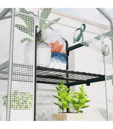 Outsunny 5 Tier Mini Greenhouse Grow House w/ Roll Up Door, White/Grey