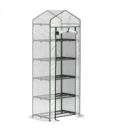 Outsunny 5 Tier Mini Greenhouse Grow House w/ Roll Up Door, White/Green
