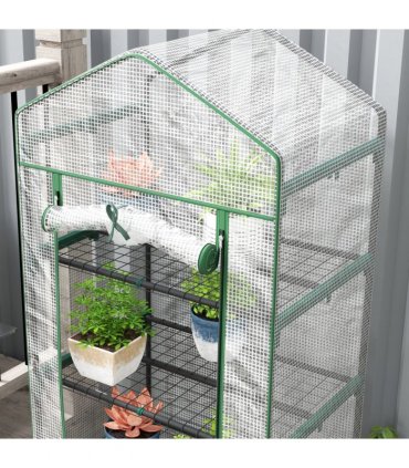 Outsunny 5 Tier Mini Greenhouse Grow House w/ Roll Up Door, White/Green