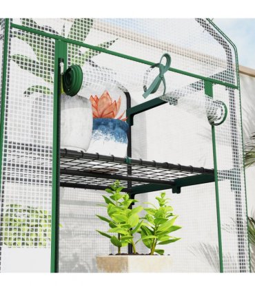 Outsunny 5 Tier Mini Greenhouse Grow House w/ Roll Up Door, White/Green