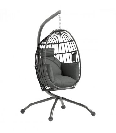 Outsunny Egg Chair Outdoor Indoor Garden Swing Chair, Folding Basket, Grey