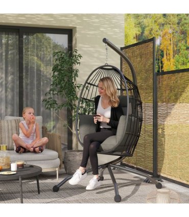 Outsunny Egg Chair Outdoor Indoor Garden Swing Chair, Folding Basket, Grey