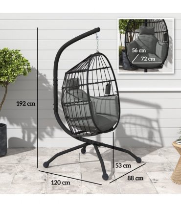 Outsunny Egg Chair Outdoor Indoor Garden Swing Chair, Folding Basket, Grey