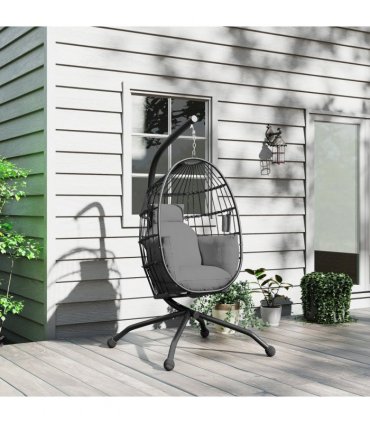 Outsunny Egg Chair Outdoor Indoor Garden Swing Chair, Folding Basket, Grey