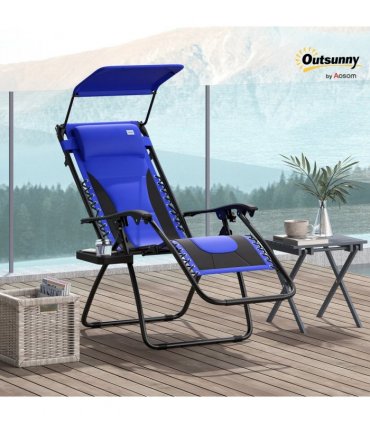 Outsunny Zero Gravity Lounger Chair, Folding Reclining Chair, Blue