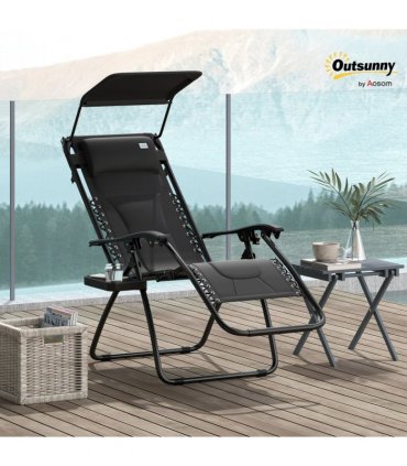 Outsunny Zero Gravity Lounger Chair, Folding Reclining Chair, Black