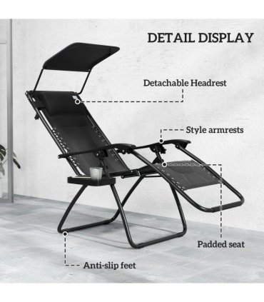 Outsunny 2 Pcs Zero Gravity Lounger Chair, Folding Reclining Chair, Black
