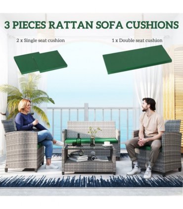 Outsunny 3PCs Rattan Garden Seat Cushions Pads for Patio Furniture Green