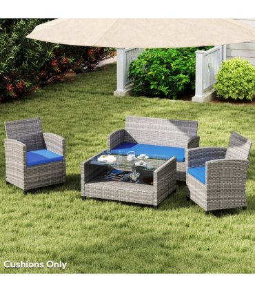 Outsunny 3PCs Rattan Garden Seat Cushions Pads for Patio Furniture Sky Blue