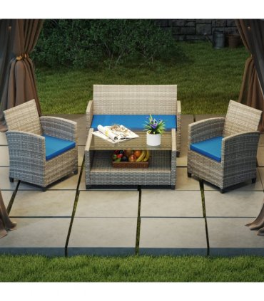 Outsunny 3PCs Rattan Garden Seat Cushions Pads for Patio Furniture Sky Blue