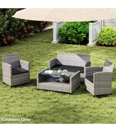 Outsunny 3PCs Rattan Garden Seat Cushions Pads for Patio Furniture Black