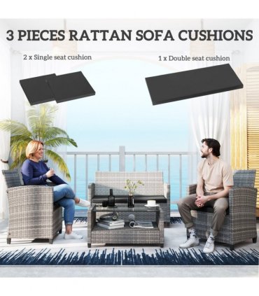 Outsunny 3PCs Rattan Garden Seat Cushions Pads for Patio Furniture Black
