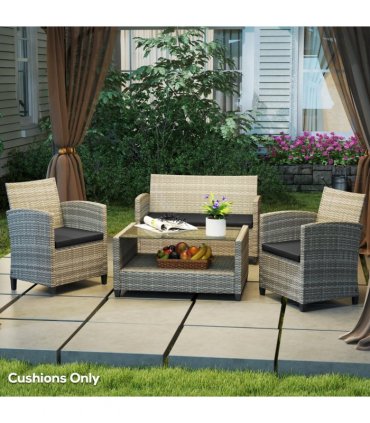 Outsunny 3PCs Rattan Garden Seat Cushions Pads for Patio Furniture Black