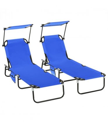 Comfort Lounge Chairs - Adjustable Recline & Sunshade - Set of 2