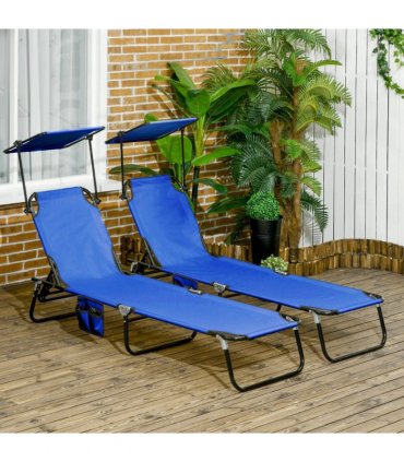 Comfort Lounge Chairs - Adjustable Recline & Sunshade - Set of 2