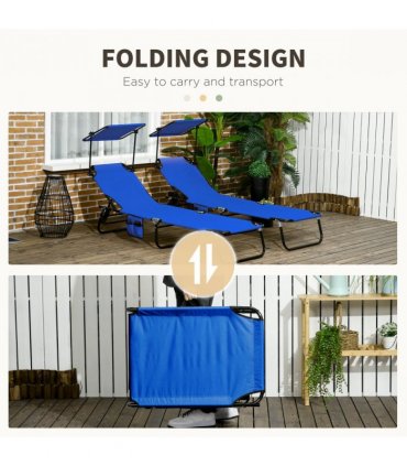 Comfort Lounge Chairs - Adjustable Recline & Sunshade - Set of 2