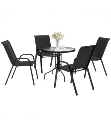 Outsunny 5 PCs Garden Furniture Set, Round Table and Stackable Chairs, Black