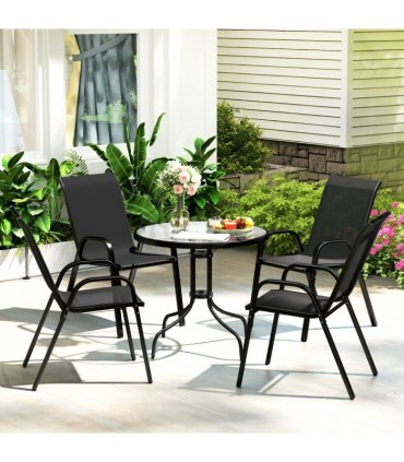 Outsunny 5 PCs Garden Furniture Set, Round Table and Stackable Chairs, Black